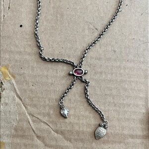 Silver tone Necklace with Pink Gemstone